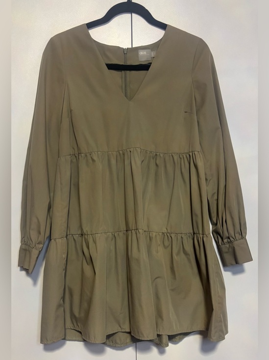 ASOS Dresses & Skirts - ASOS Olive Green Tiered Long Sleeve Mini Dress